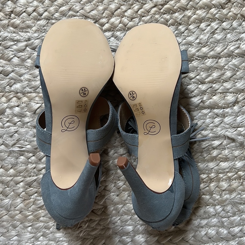 Chinese Laundry Blue Suede Shoes Tassel Stiletto Heel Sandal Womens 39 8 8.5 - Picture 5 of 7